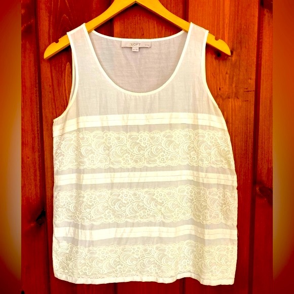 Loft, SP, Ivory with Lace Sleeveless Top - Picture 1 of 4